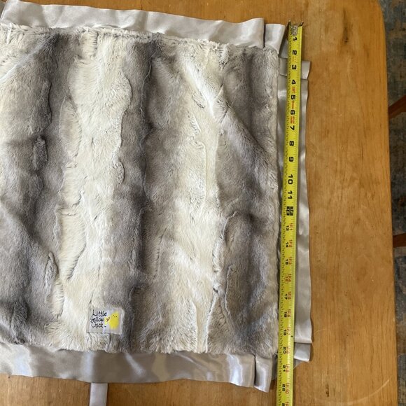 Little Yellow Chick Baby Infant Blanket Gray Faux Fur Satin Ruffle 22x22inch - Picture 6 of 10